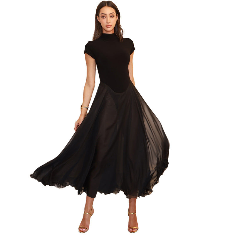 Mesh splicing large swing skirt design sense dress