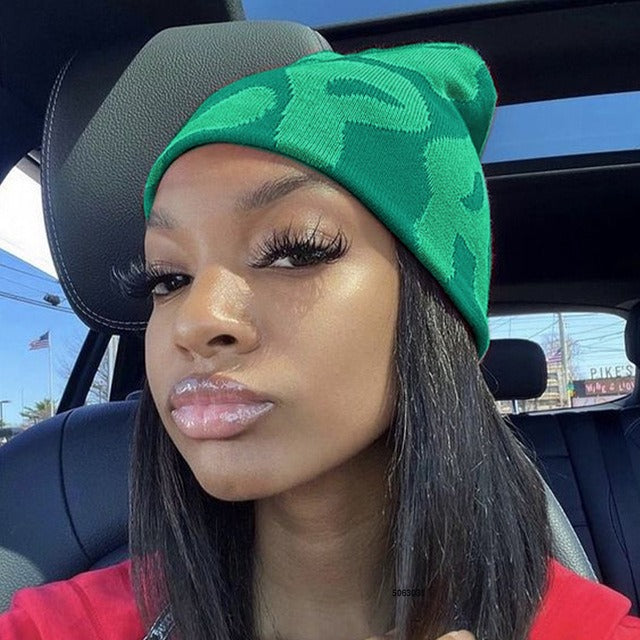 ლობიოს ქუდი კონტრასტული კანფეტის ფერის შალის ქუდი ნაქსოვი ქუდი ცივი ქუდი Beanie წყვილის ქუჩა