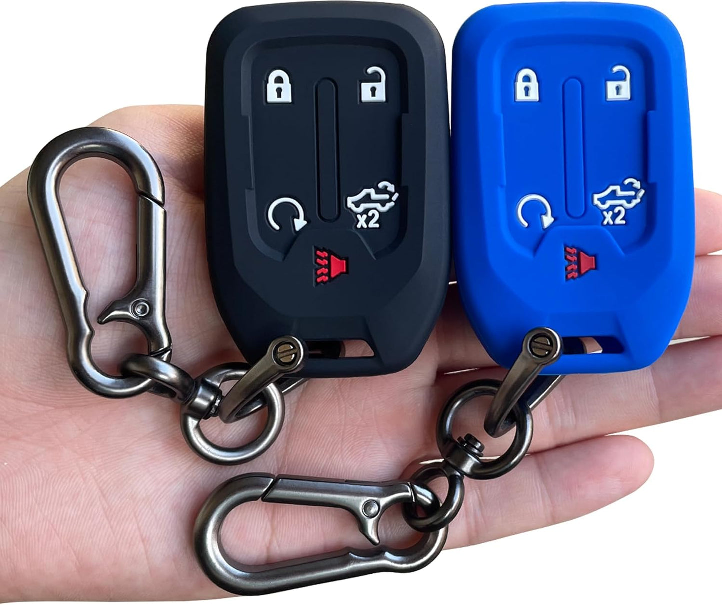 2PCS Silicone Smart Key Fob Case Cover for 2023 2022 2021 2020 2019 Chevy Silverado and GMC Sierra 1500 2500HD 3500HD, Remote Protector Accessories Holder(Key Ring,Black and Black)