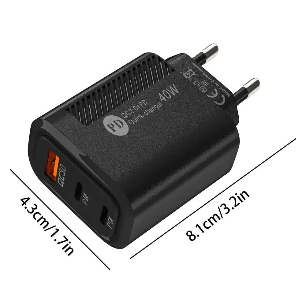 Fast Charge Charger Type C 40W USB Phone Charger Adapter QC3.0 2PD Charging Head Block Charger for Iphone Charger Power Bank