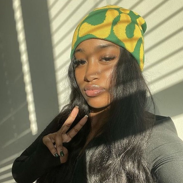 ლობიოს ქუდი კონტრასტული კანფეტის ფერის შალის ქუდი ნაქსოვი ქუდი ცივი ქუდი Beanie წყვილის ქუჩა