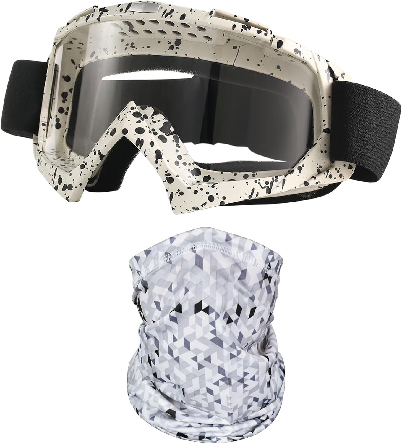Motorcycle Goggles Dirt Bike ATV Off-Road Riding Motocross Glasses with Sun UV Protection Neck Gaiter Face Cover