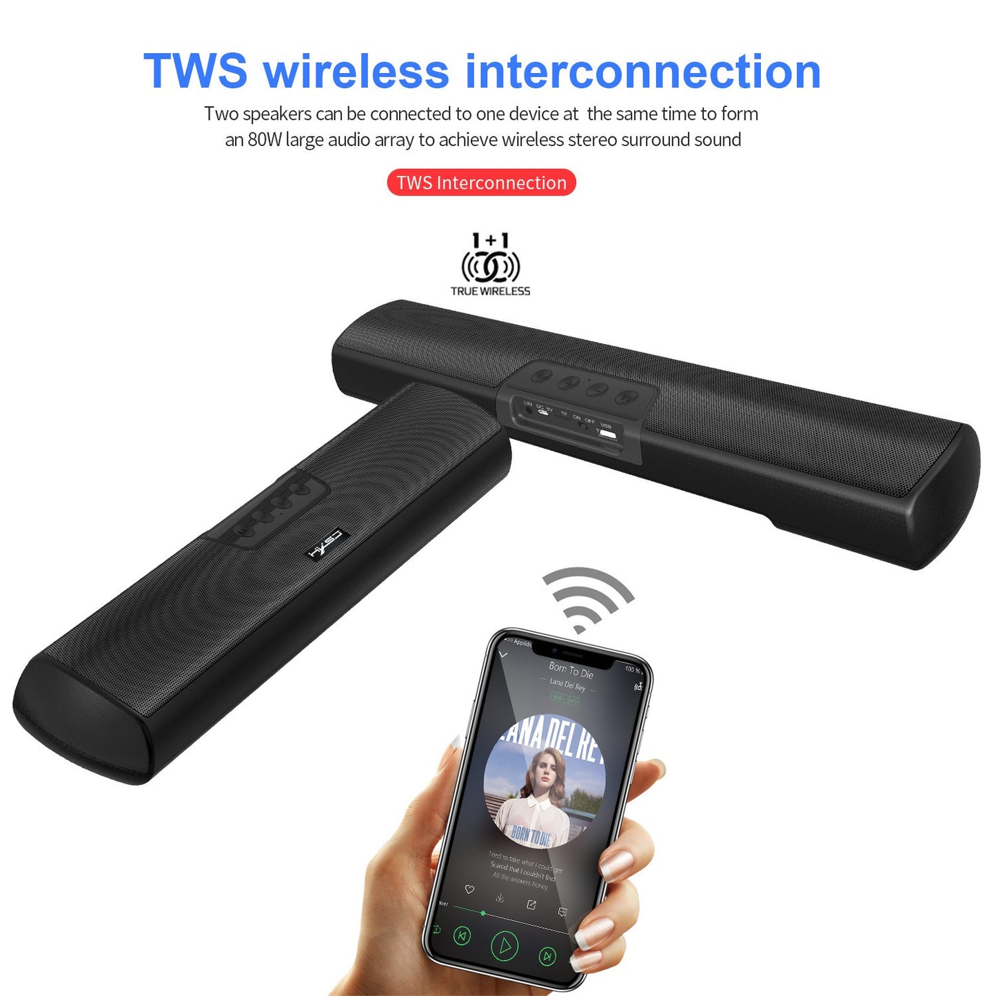 სახლის Bluetooth 5.0 დინამიკი, გაფართოებული გამოცემა, დესკტოპის კედელზე დასამონტაჟებელი უსადენო დინამიკი, ბასის დინამიკი, მხარს უჭერს USB TF-ს