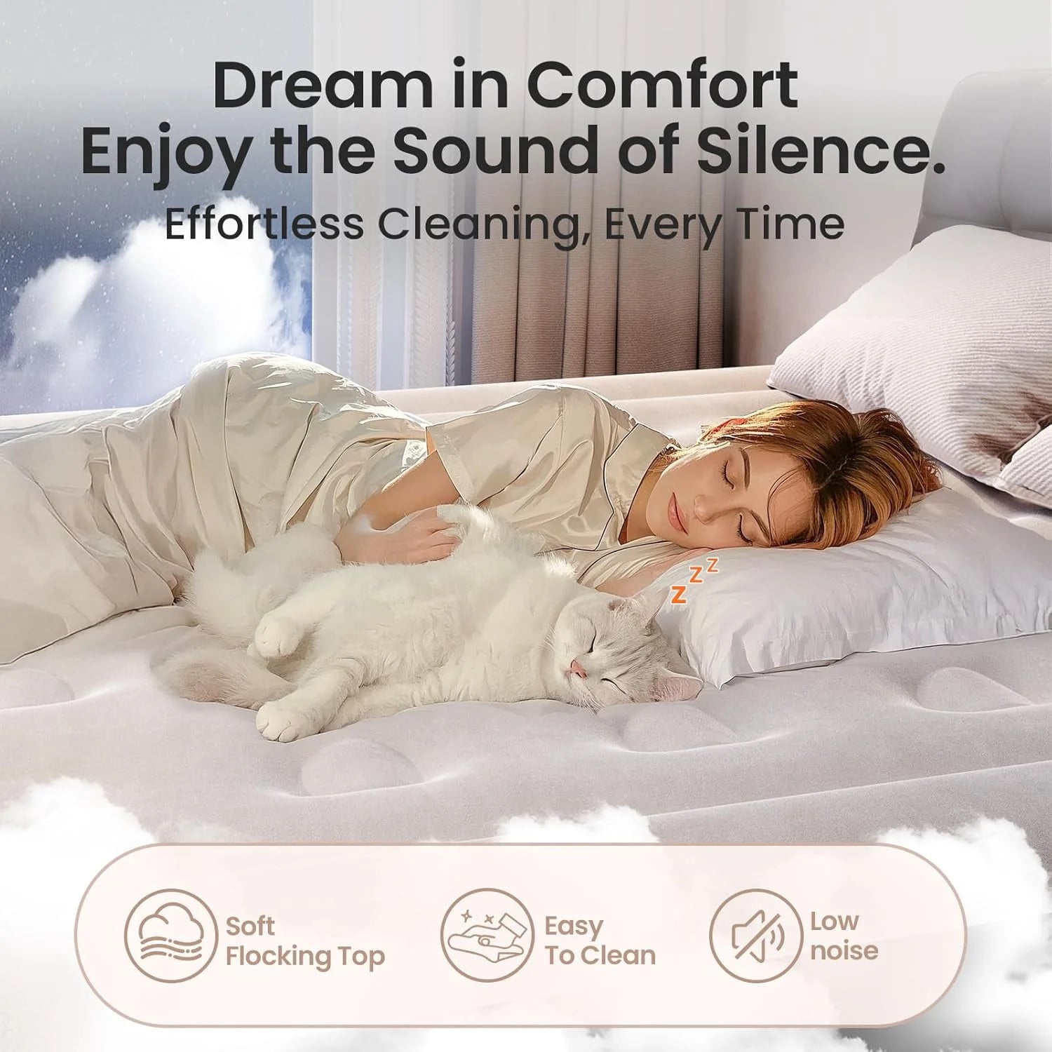 19In Queen Air Mattress, Inflatable Airbed with Pump for Guest Home Camping Travel, 661Lb Max,Coffee