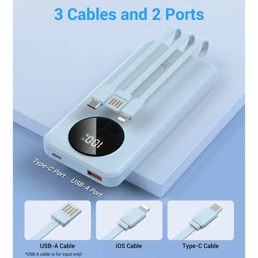 10000Mah Power Bank 22.5W Fast Charging Portable Charger with Cables, USB Battery Pack Compatible for Iphone and Android Cell Phone