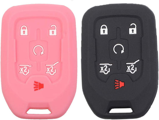 2Pcs 6 Buttons Smart Key Fob Cover Case Remote Protector Skin Keyless Jacket Holder Compatible with Chevrolet Suburban Tahoe 2015 2016 2017 2018 2019 2020 GMC Yukon 13580804 Black Pink