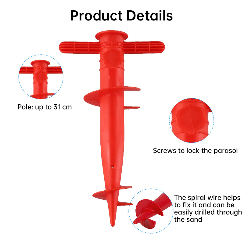 პლასტმასის რეგულირებადი ქოლგის ძირი, მზის, პლაჟის, ტერასის, ქვიშის, მიწის დასამაგრებელი ხელსაწყოები (სამაგრი, სპირალური ხელსაწყო, წვერის ნაწილი), 1 ცალი