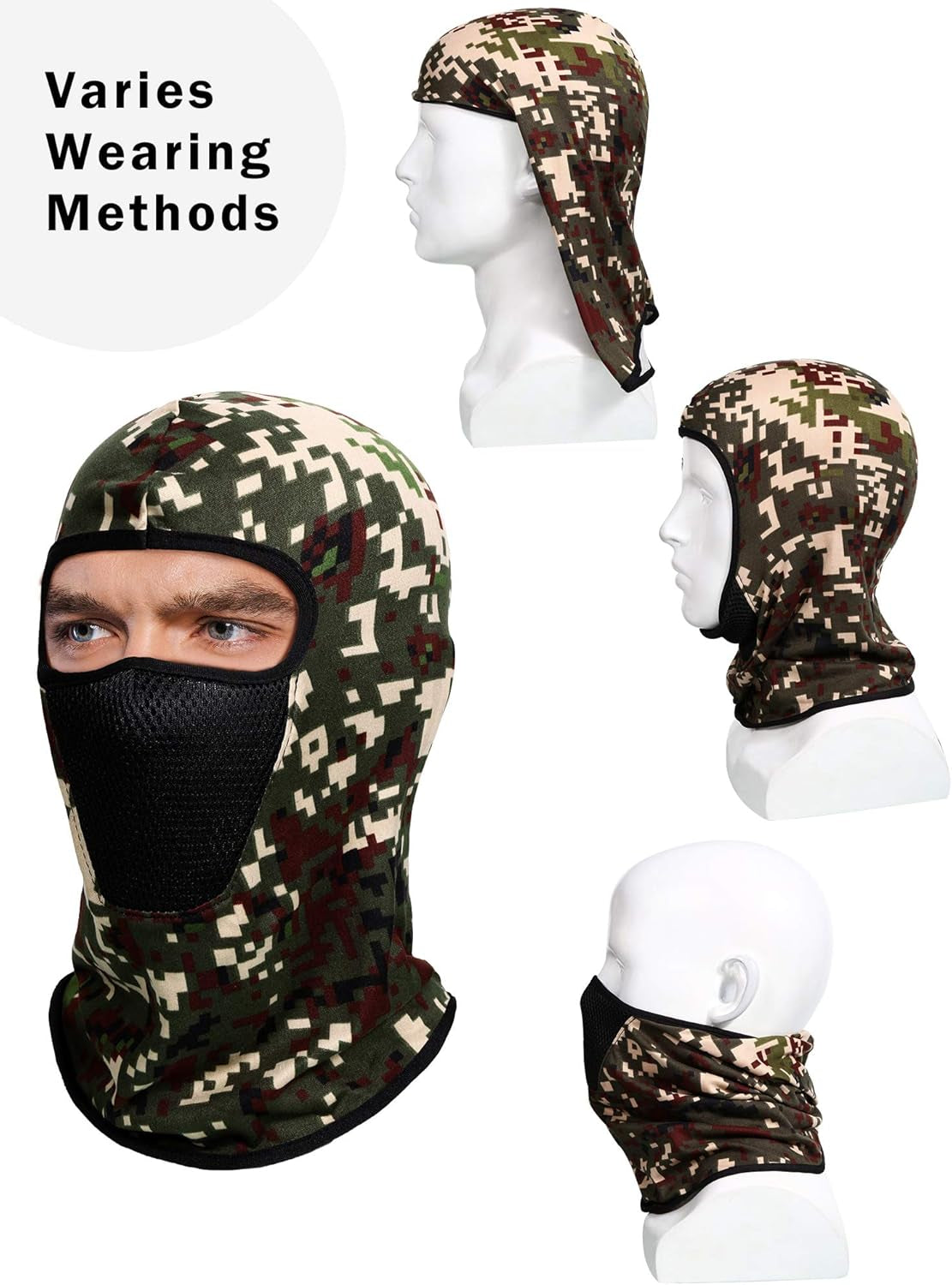 3 Pieces Camo Face Mask Balaclava Ski Mask Breathable Sun Protection Windproof for Men Motorcycle Outdoor Hunting