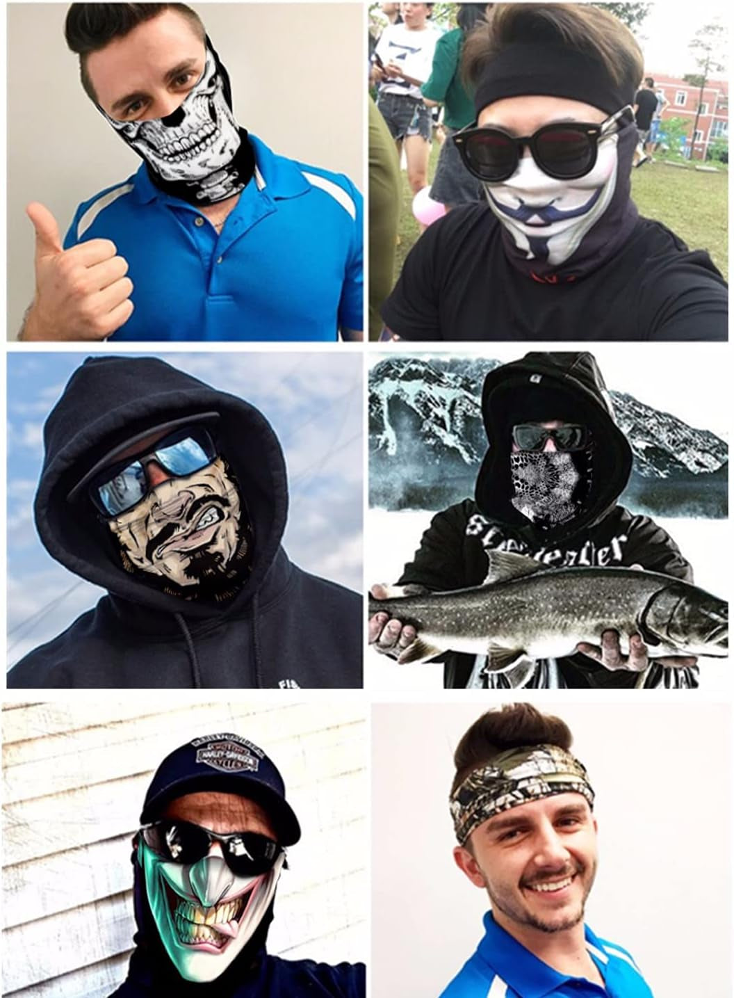 Half Seamless Bandanas for Men Mask for Dust Wind Sun Protection UV Motorcycle Skull Mask,Neck Gaiter Face Mask Men
