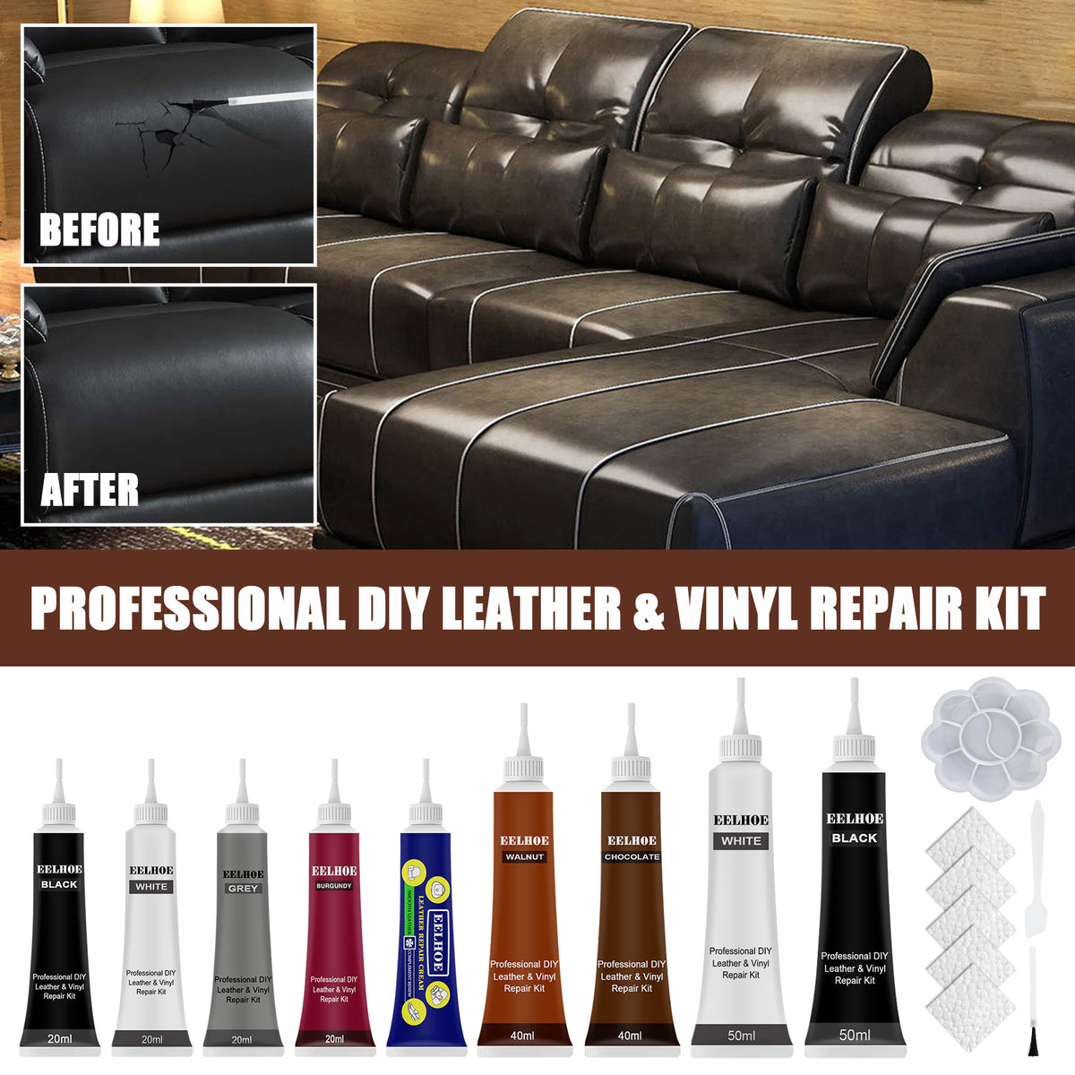 EELHOE Car Leather Touch-Up Cream (Grey) Leather Bag Leather Shoe Leather Refurbishment Sofa Leather Touch-Up Cream Color Modifier