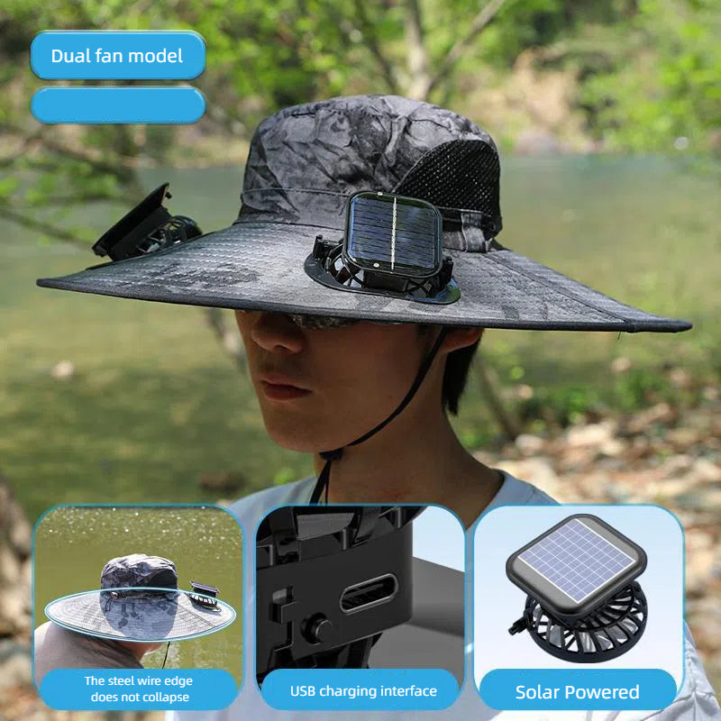 Camper Solar Fan Hat Fishing Hat Men's Outdoor Mountaineering UV Protection Sunshade Fishing Hat with Fan