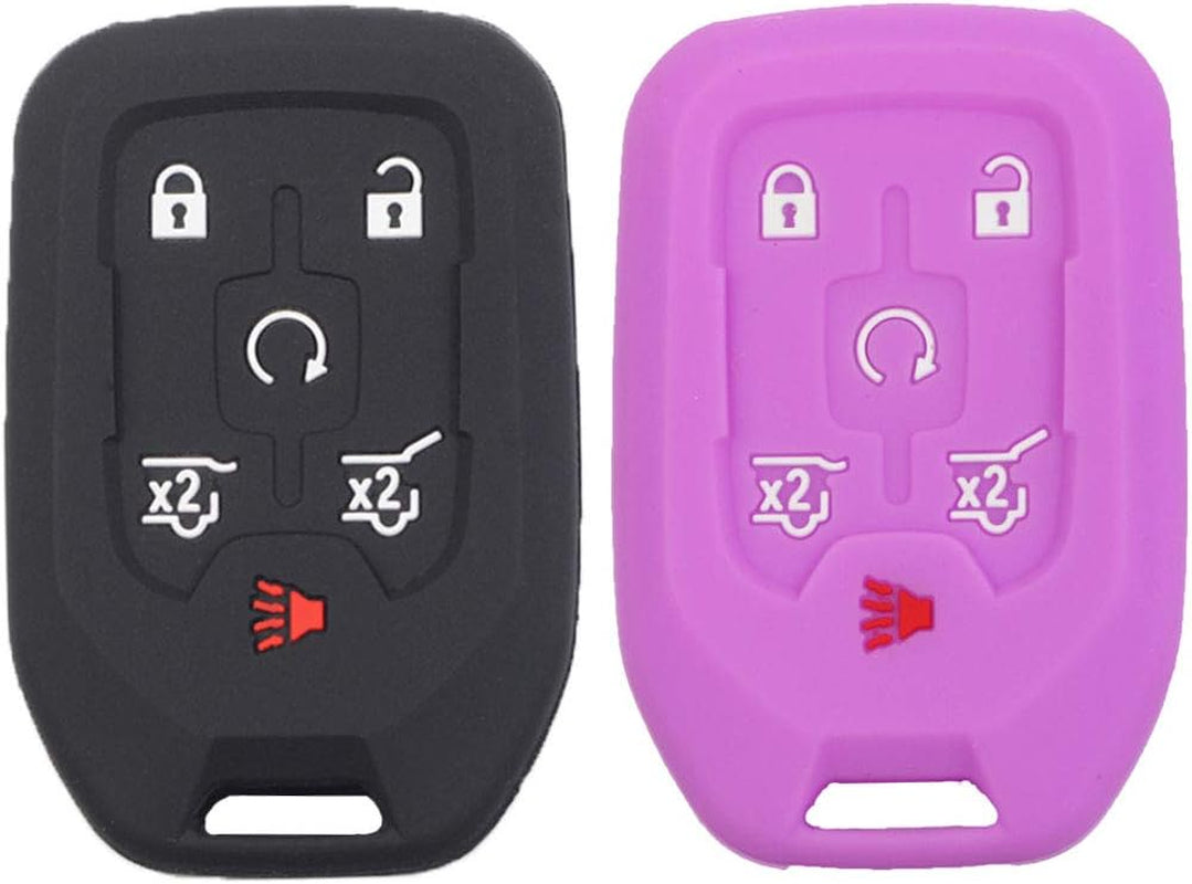 2Pcs 6 Buttons Smart Key Fob Cover Case Remote Protector Skin Keyless Jacket Holder Compatible with Chevrolet Suburban Tahoe 2015 2016 2017 2018 2019 2020 GMC Yukon 13580804 Black Pink