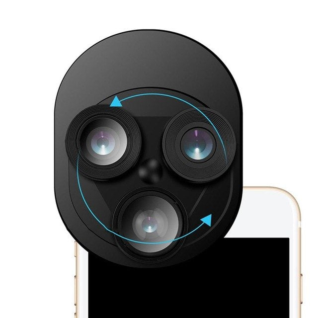 3-1-ში მობილური ტელეფონის ლინზების ნაკრები, პროფესიონალური ინტეგრირებული ტურნიკეტი გარე გამოყენებისთვის, ფართოკუთხოვანი + თევზის თვალის + მაკრო კამერის ლინზების ნაკრები 