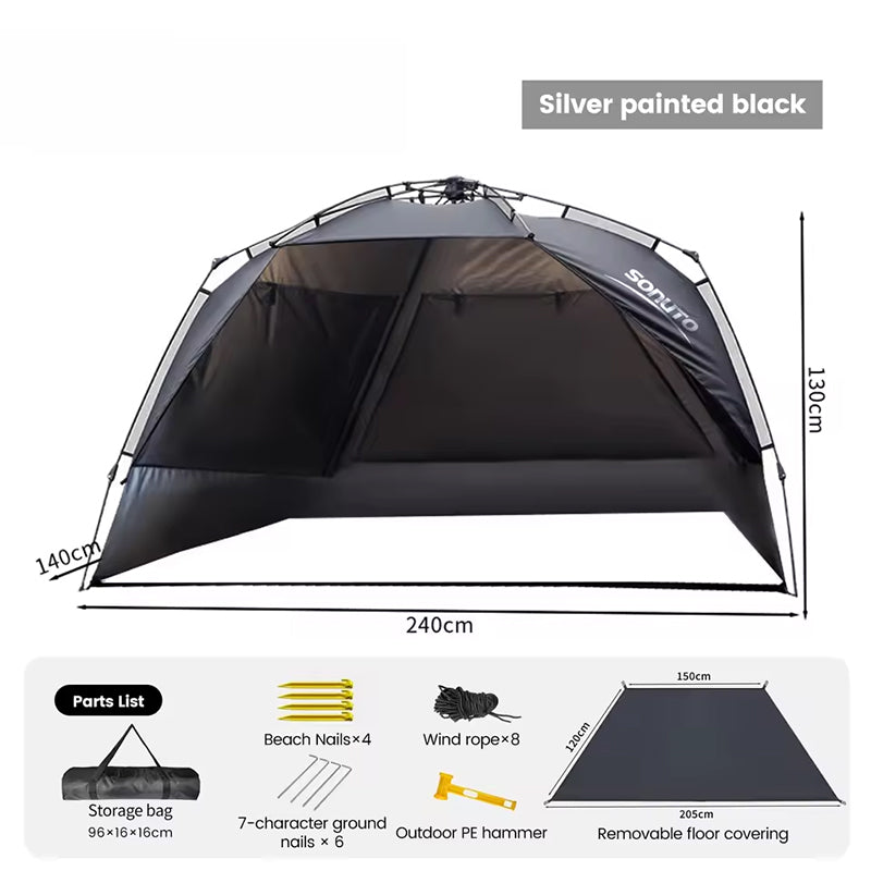 Outdoor 3-4 person one-touch quick-set tent, suitable for beach, fishing, family trips, picnics, parks, UV-resistant with sunsha