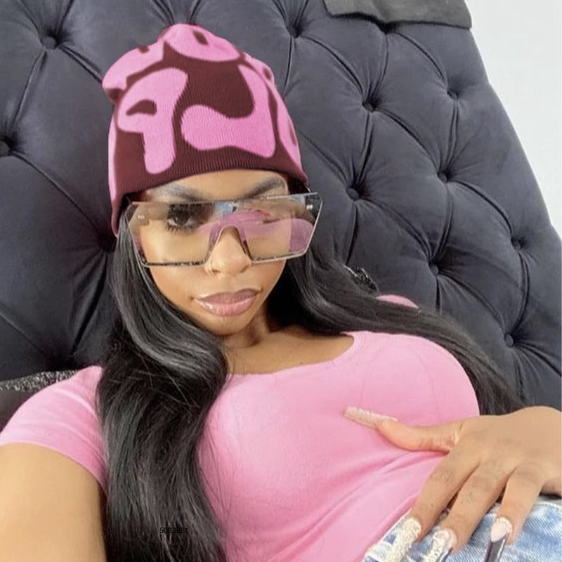 ლობიოს ქუდი კონტრასტული კანფეტის ფერის შალის ქუდი ნაქსოვი ქუდი ცივი ქუდი Beanie წყვილის ქუჩა