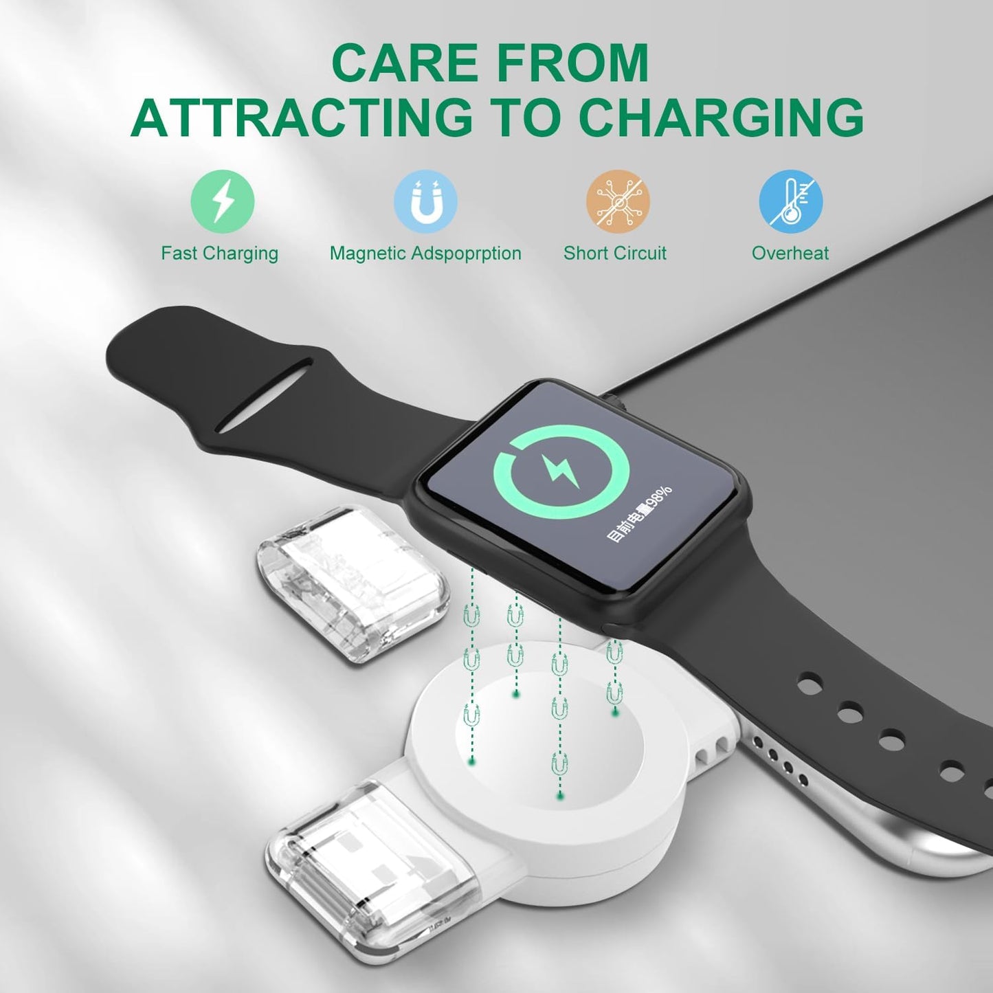 1 Pack Smart Watch Wireless Charger, Portable Magnetic Cordless Travel Charger Suitable for Iwatch