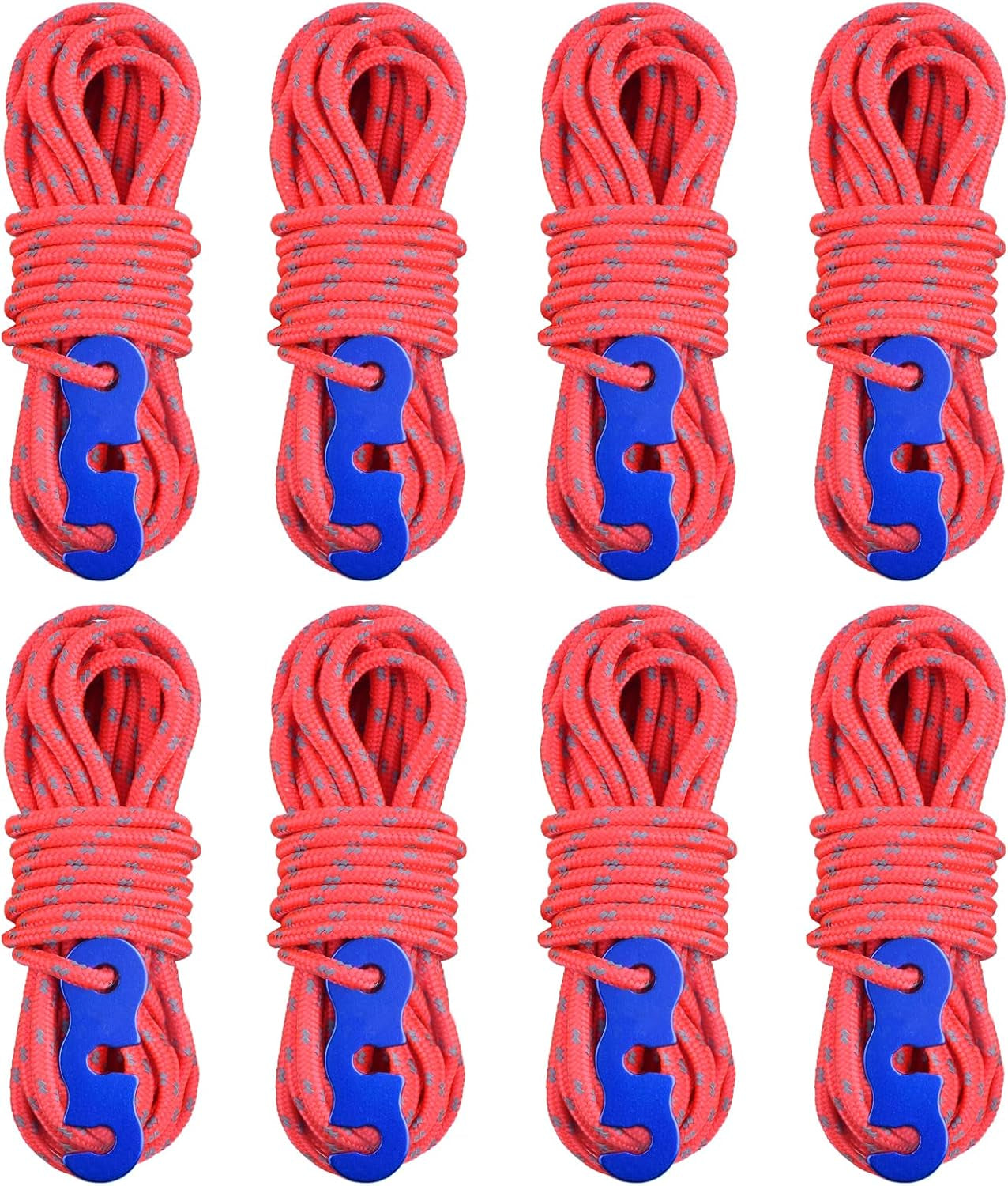 Reflective Guyline, Tent Cord Nylon Paracord Rope with Guyline Adjuster for Camping Tent, Outdoor Packaging (Black - 4 Pack)