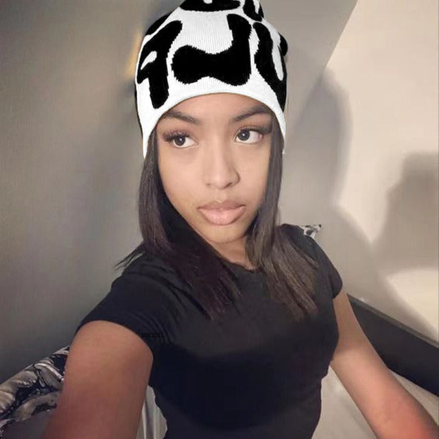 ლობიოს ქუდი კონტრასტული კანფეტის ფერის შალის ქუდი ნაქსოვი ქუდი ცივი ქუდი Beanie წყვილის ქუჩა