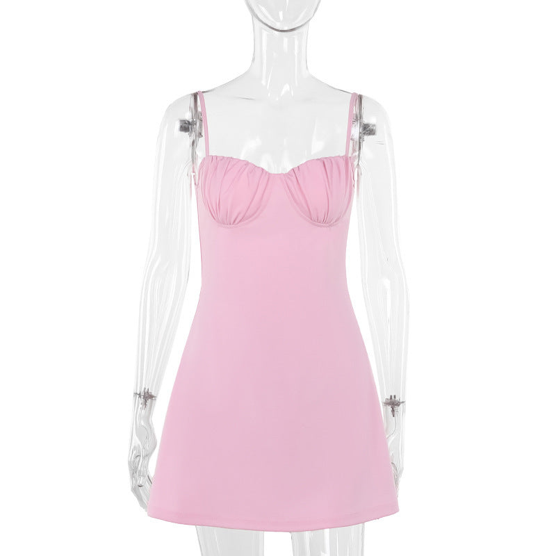 სექსუალური ყოველდღიური მინი კაბა ზურგის გარეშე, თასმებით