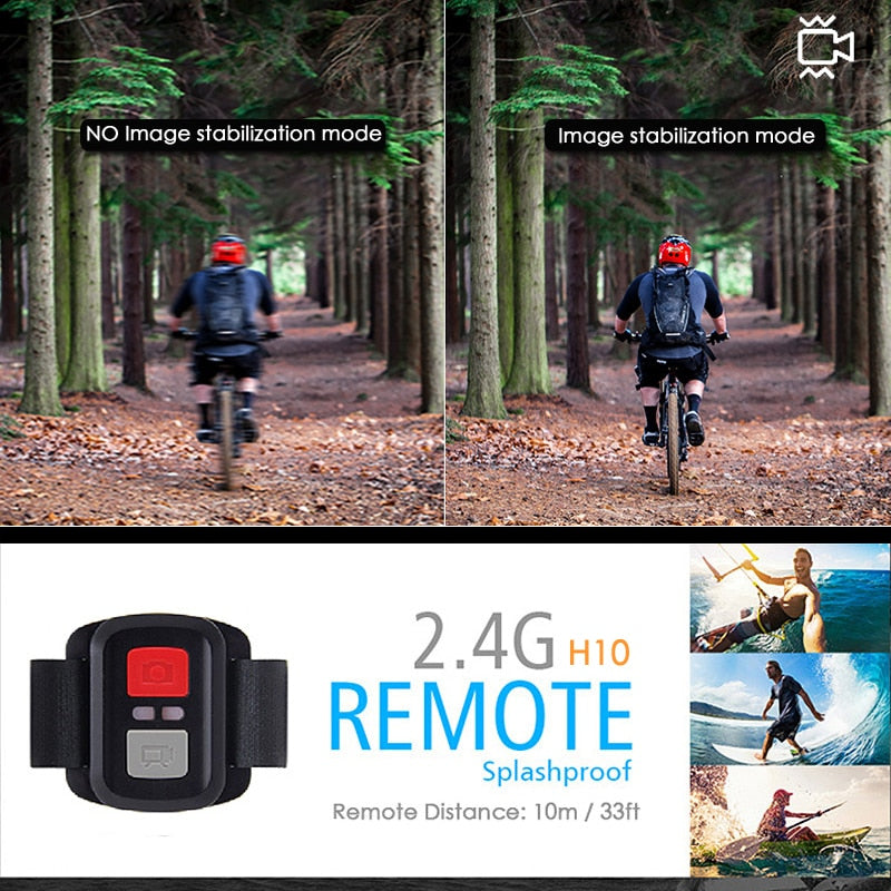 H10 EIS ანტი-რხევის მოქმედი კამერა Ultra HD 4K / 60fps WiFi 2.0" 170D წყალქვეშა წყალგაუმტარი კამერა ჩაფხუტი Vedio Go Sport Pro Came 