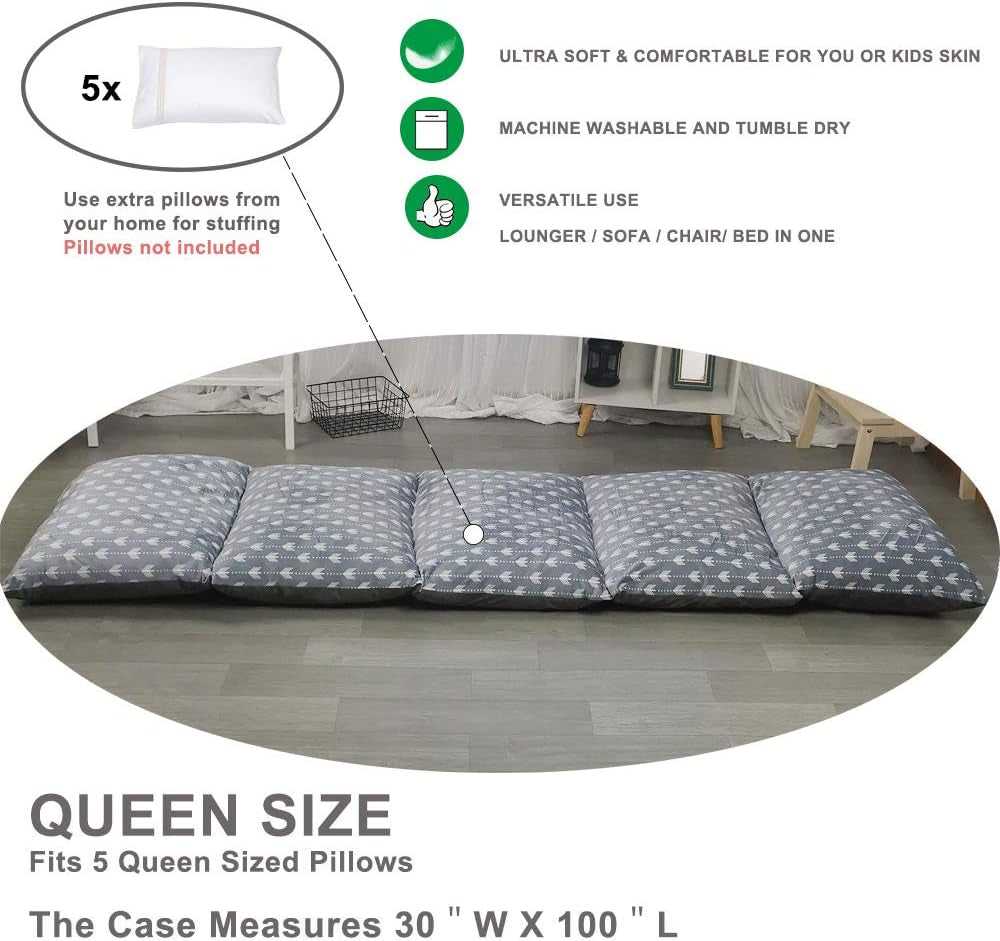 Floor Lounger Pillow Casing for Boy Girl, Soft Minky Plush, Arrow Print, Cover/Sleeve Only! Perfect Reading and Watching TV Cushion - Excellent for Sleepovers, Queen Size;