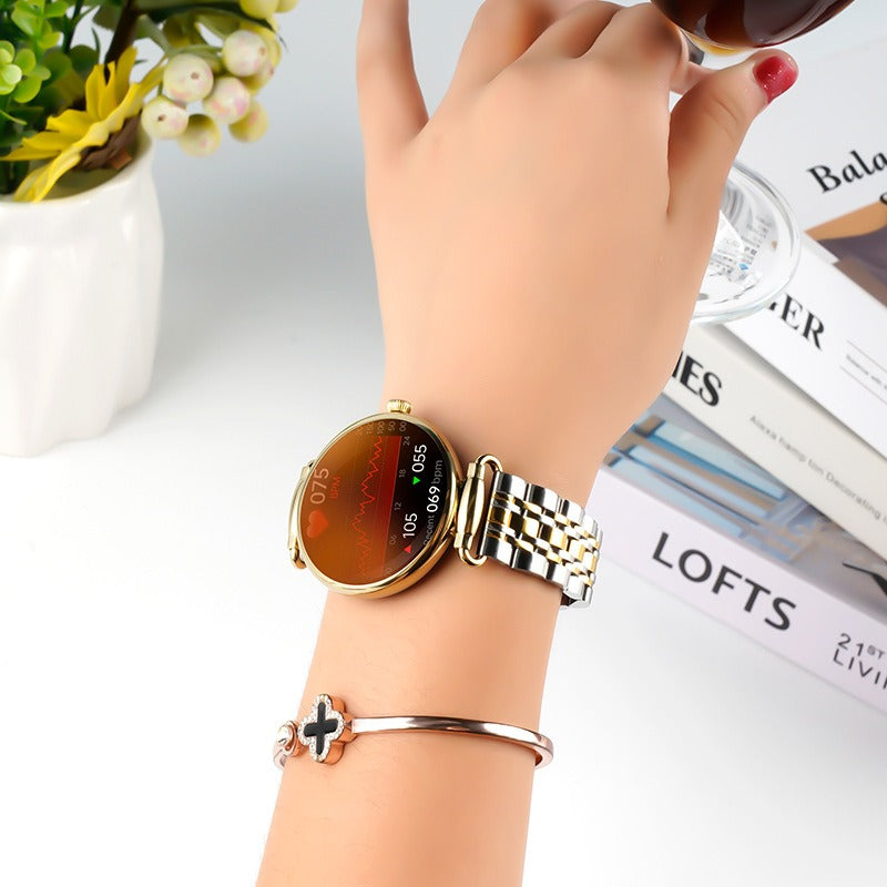 ქალის ჭკვიანი საათი Bluetooth-ით, გულისცემის, სისხლის, ჟანგბადის, ძილის, ჯანმრთელობის მონიტორინგის, სპორტული საათით