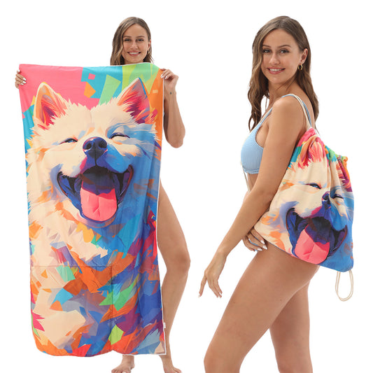 Two-in-One Foldable Beach Towel Printed Bath Towel All-In-One Beach Towel with Storage Bag