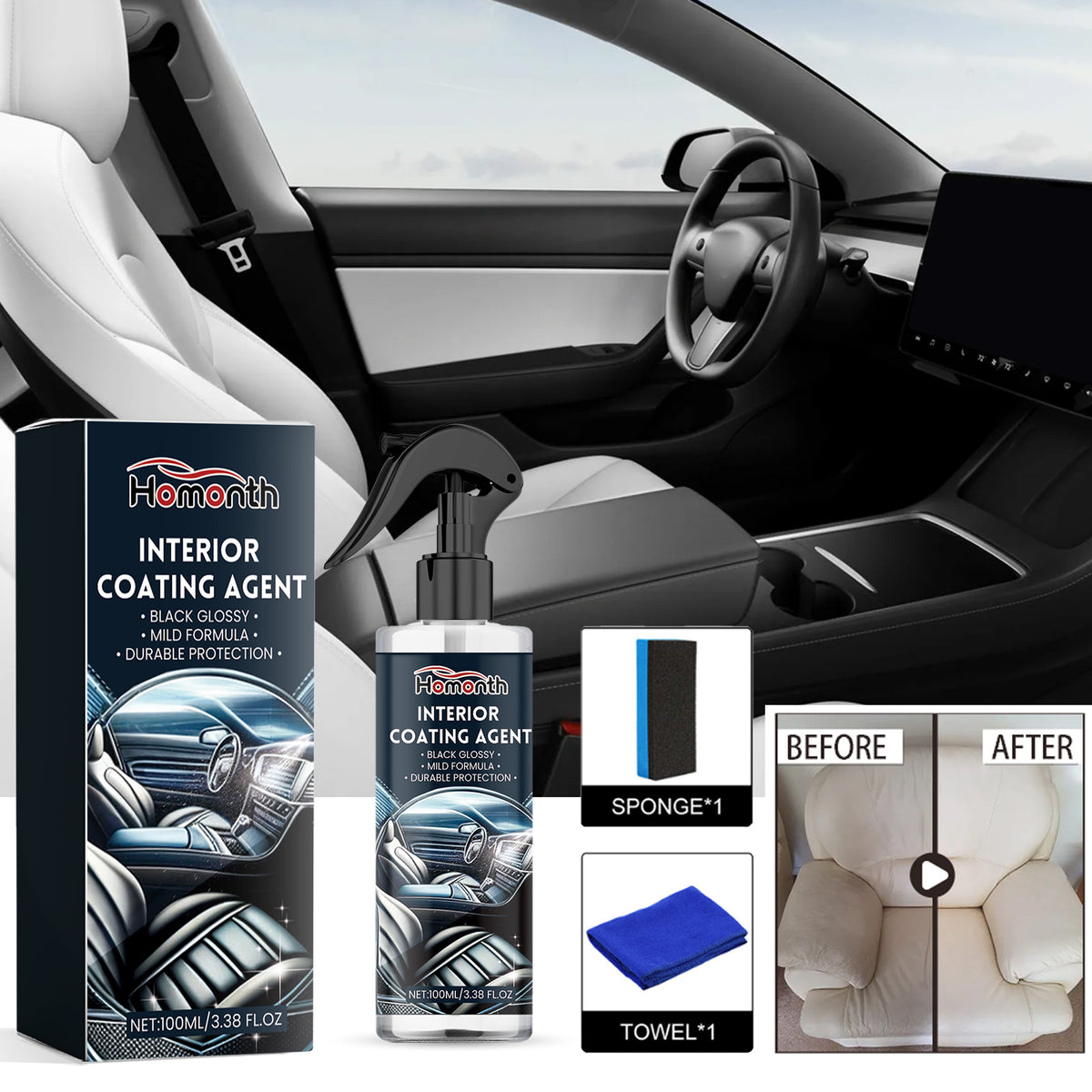 Interior Coating Agent, Instrument Panel Seat Leather Multi-Purpose Refurbishment Cleaning Agent