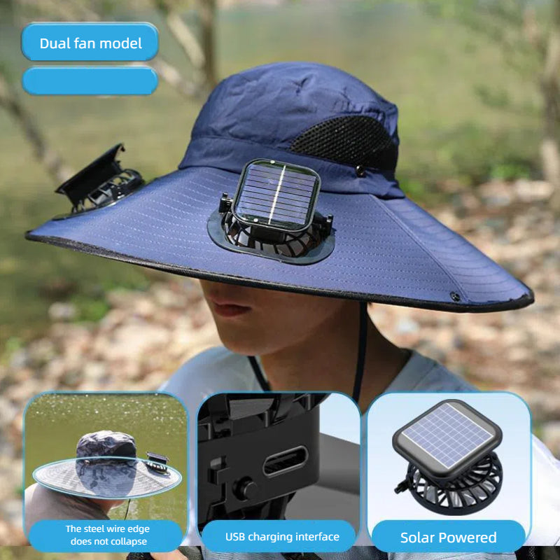 Camper Solar Fan Hat Fishing Hat Men's Outdoor Mountaineering UV Protection Sunshade Fishing Hat with Fan