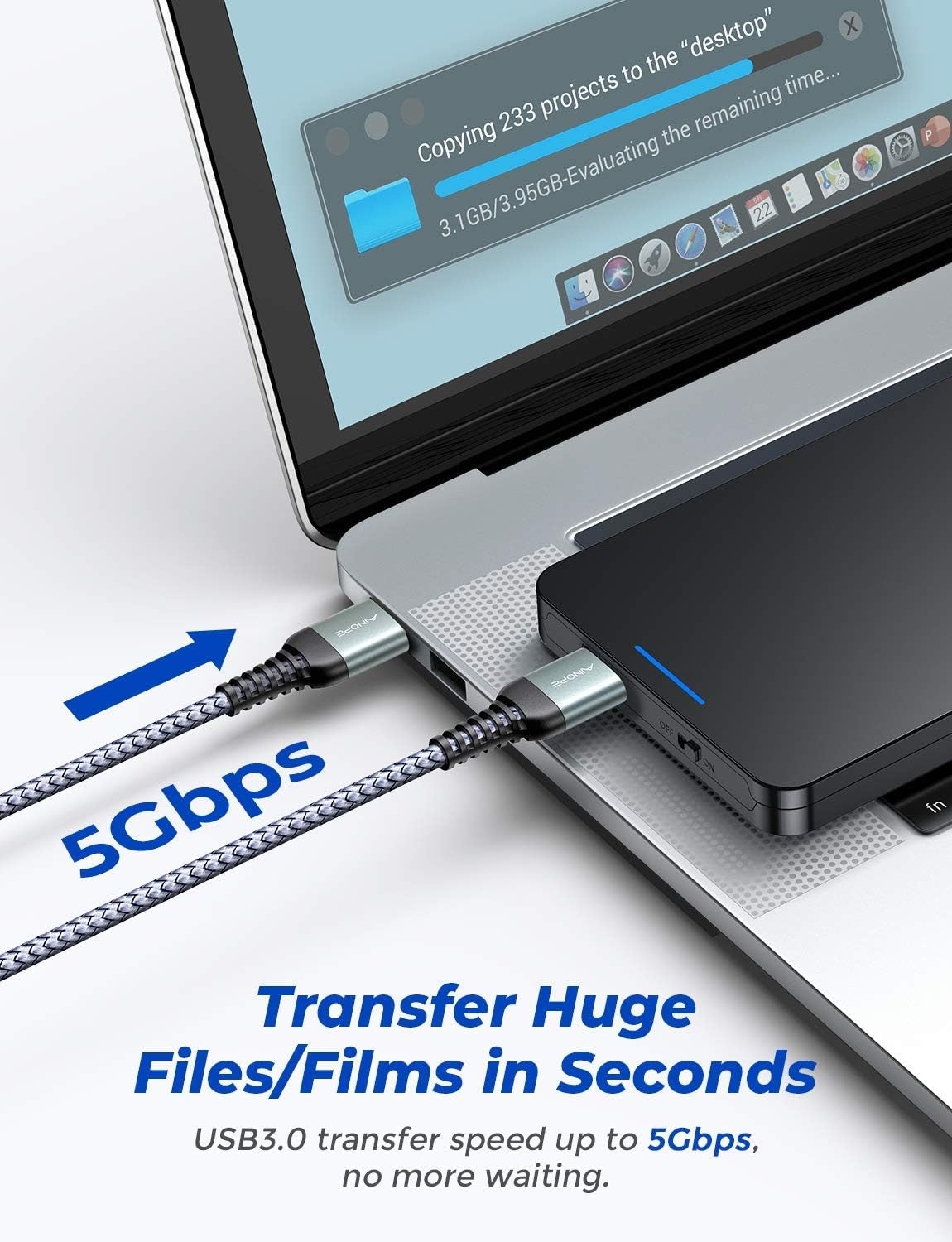 USB to USB Cable,Usb 3.0 a to a Male Cable, [Never Rupture] USB Male to Male Cable Double End USB Cord Compatible with Hard Drive Enclosures, DVD Player, Laptop Cooler,3.3Ft+3.3Ft/2 Pack/Grey