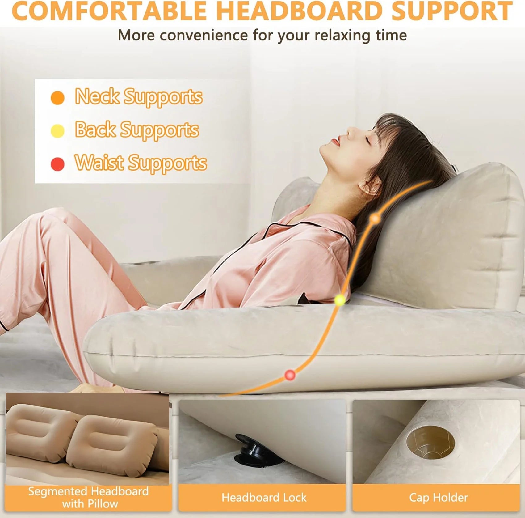 19In Queen Air Mattress, Inflatable Airbed with Pump for Guest Home Camping Travel, 661Lb Max,Coffee