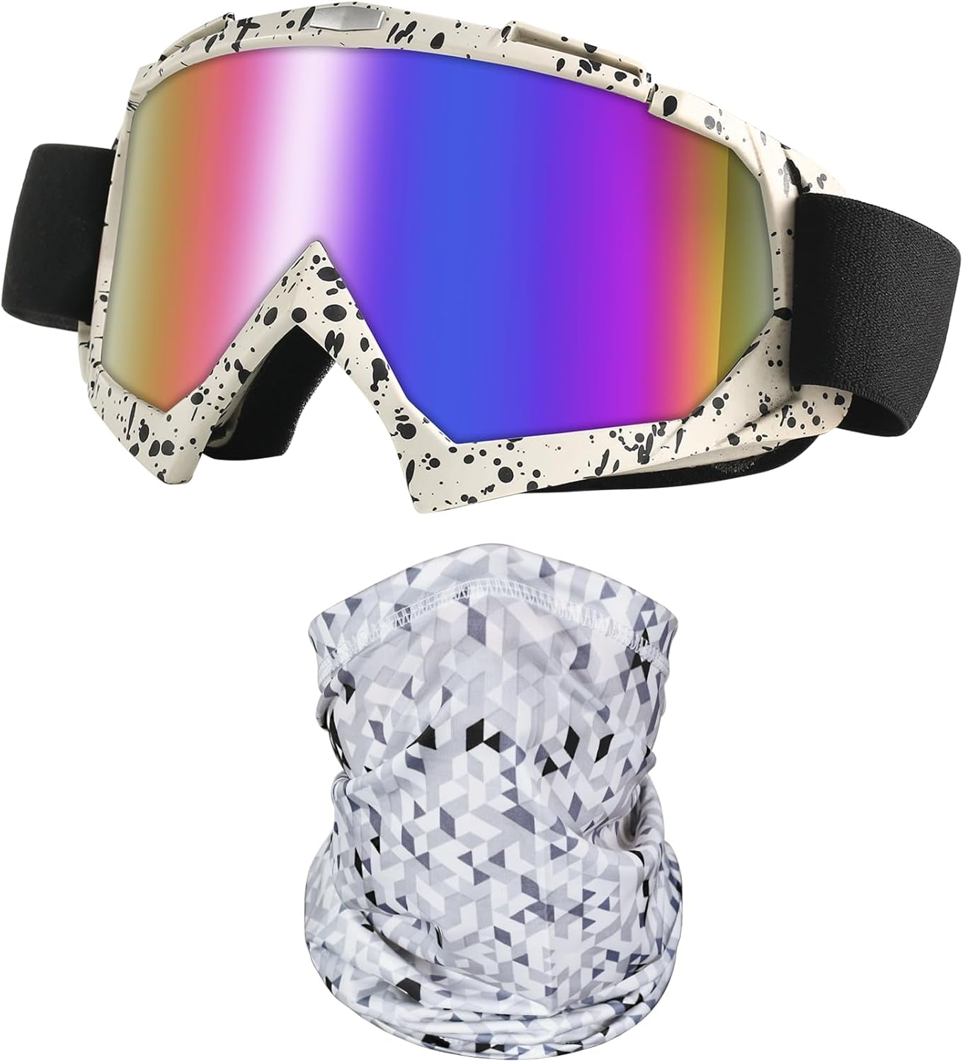 Motorcycle Goggles Dirt Bike ATV Off-Road Riding Motocross Glasses with Sun UV Protection Neck Gaiter Face Cover