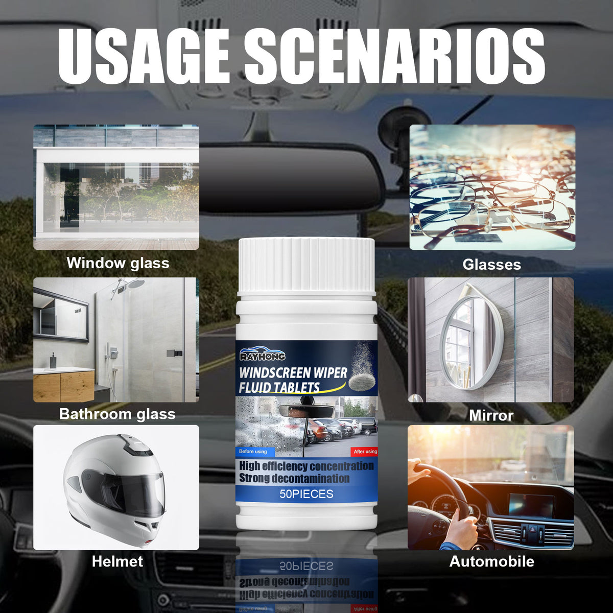 Windshield Cleaner Effervescent Tablet, Clean Decontamination Remove Shellac Film Wiper Effervescent Tablet