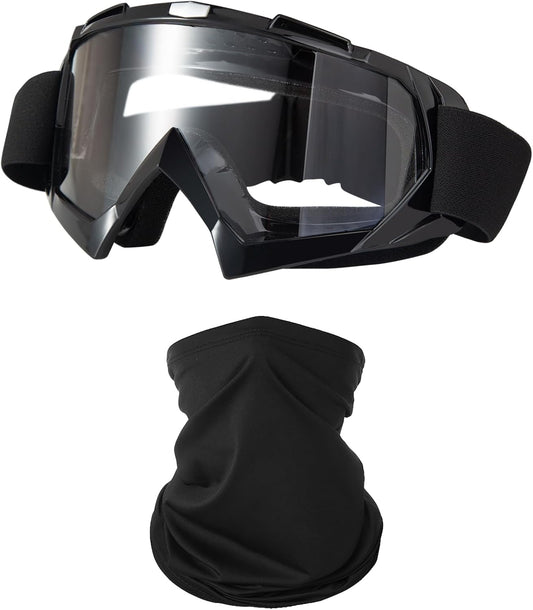 Motorcycle Goggles Dirt Bike ATV Off-Road Riding Motocross Glasses with Sun UV Protection Neck Gaiter Face Cover