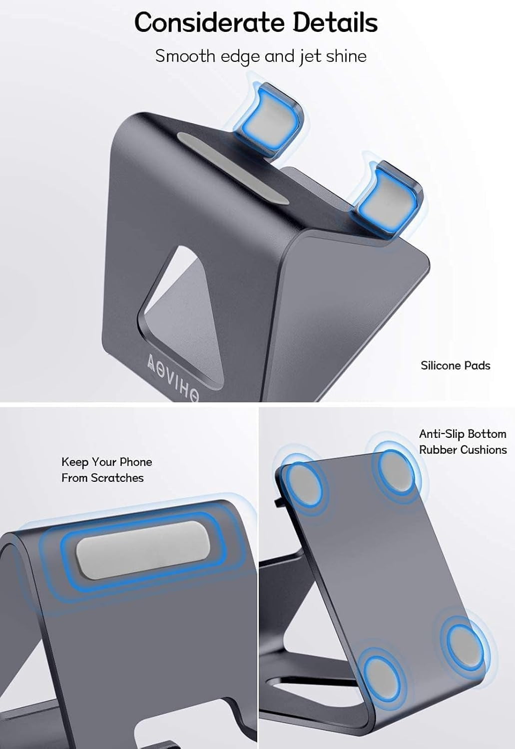 Cell Phone Stand Desk Phone Holder - Aluminum Mobile Phone Cradle Dock for Iphone 15 14 13 12 Pro 11 X Xs Max 8 7 6 6S plus SE 5 Samsung All Smart Phones, Dark Gray