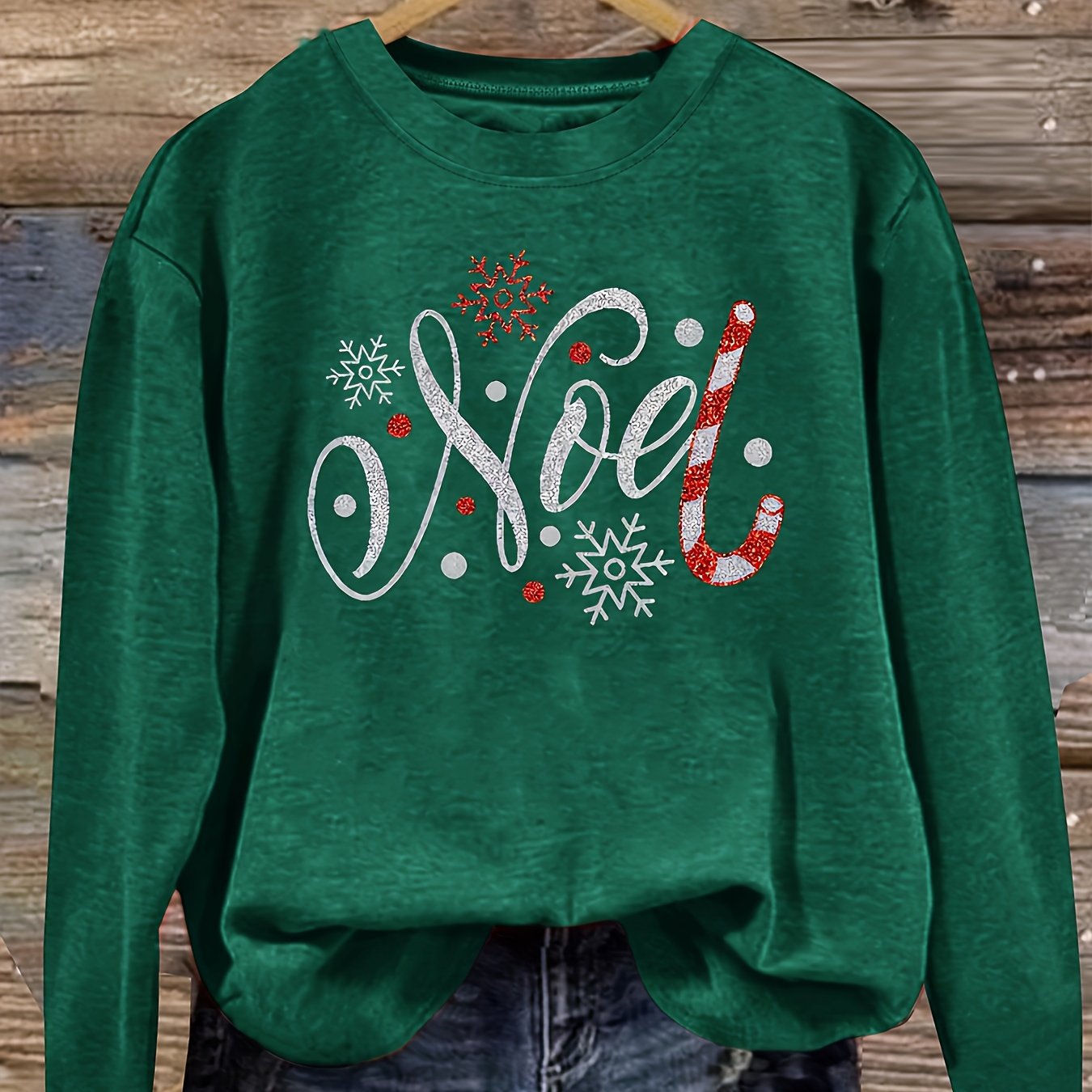 Women's Vintage Christmas Snowflake & Candy Cane Graphic Pri