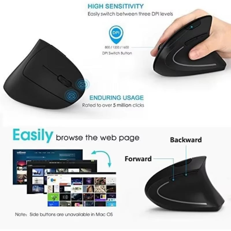 Ergonomic Mouse, 2.4G Vertical Mouse, Optical Mice with USB Receiver, Suitable for Laptops, Pcs, Laptops, Computer