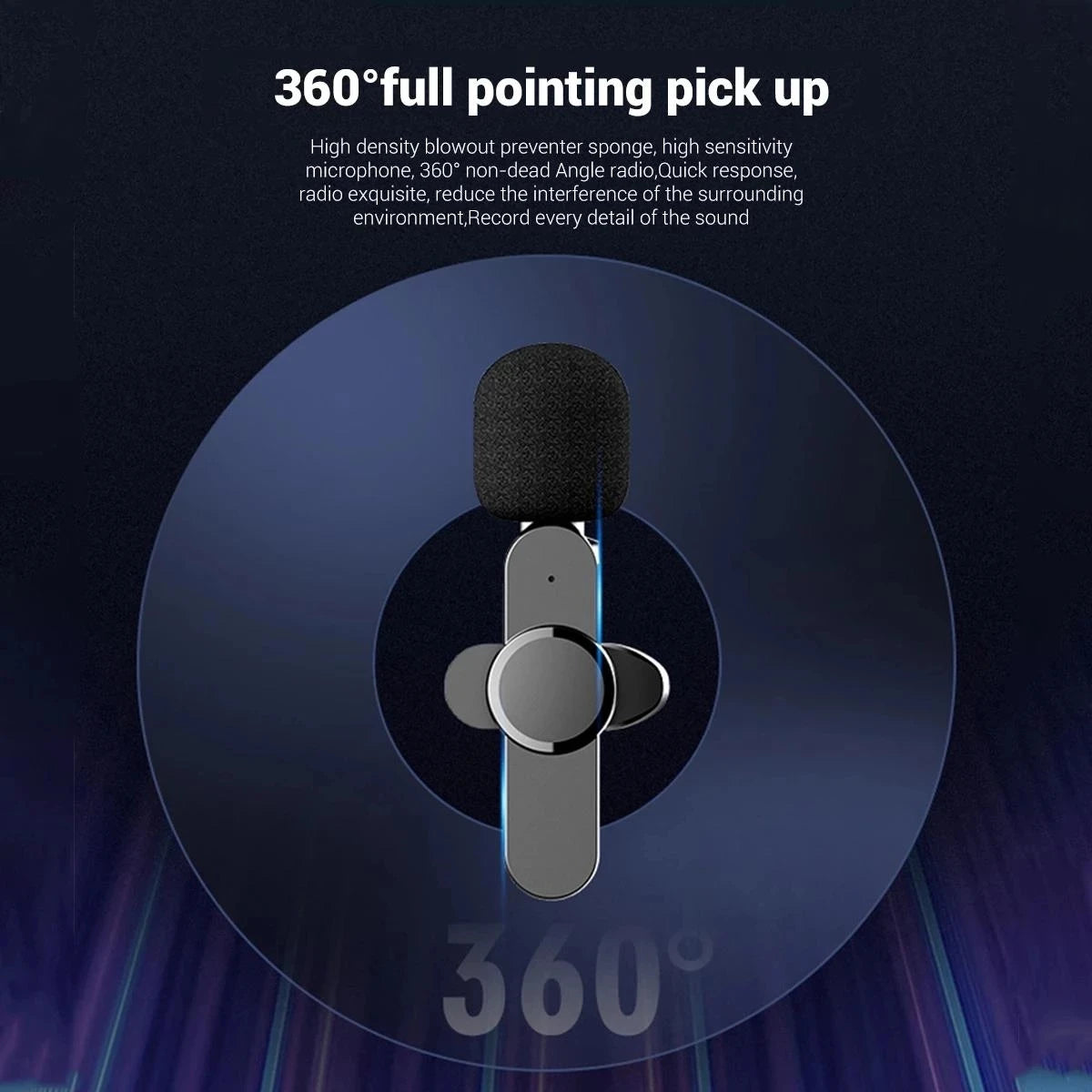 უსადენო ლავალიერის მიკროფონი, მინი მიკროფონი, iPhone, Android, მობილური ტელეფონი, PC, პატარა მიკროფონი, ორმაგი Bluetooth 