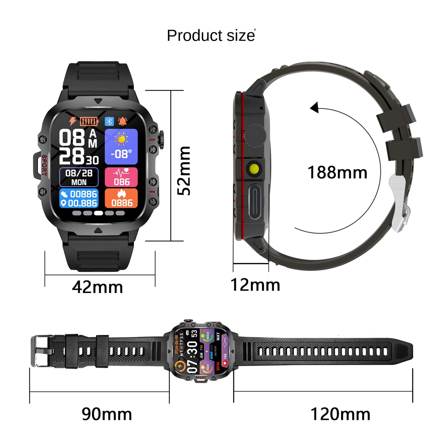 ჭკვიანი სპორტული გარე სმარტ საათი ფიტნეს ტრეკერი H19 გულისცემის სიხშირის ნაბიჯებით ძილის Bluetooth ზარი iOS-ისთვის