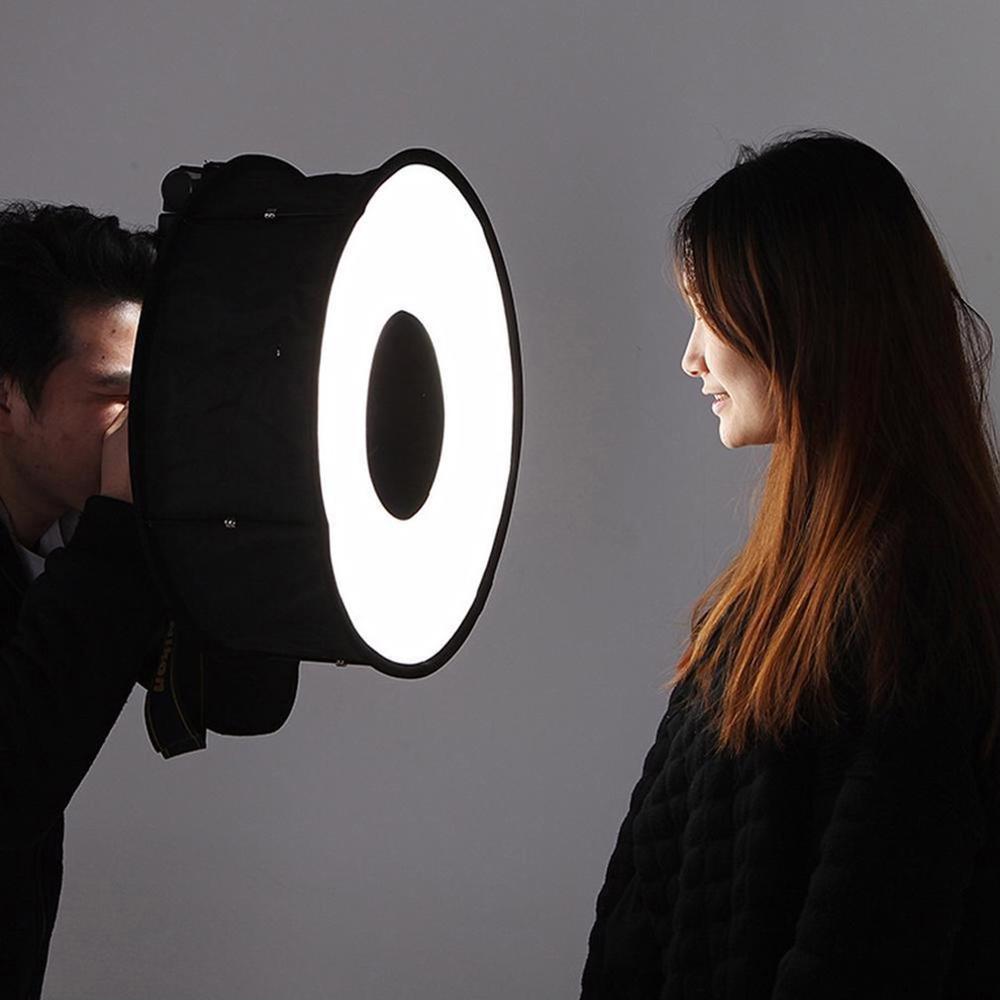 ახალი Ring Softbox ფლეშ მრგვალი ფლეშ Softbox დასაკეცი რბილი ფლეშ დიფუზორული კამერა