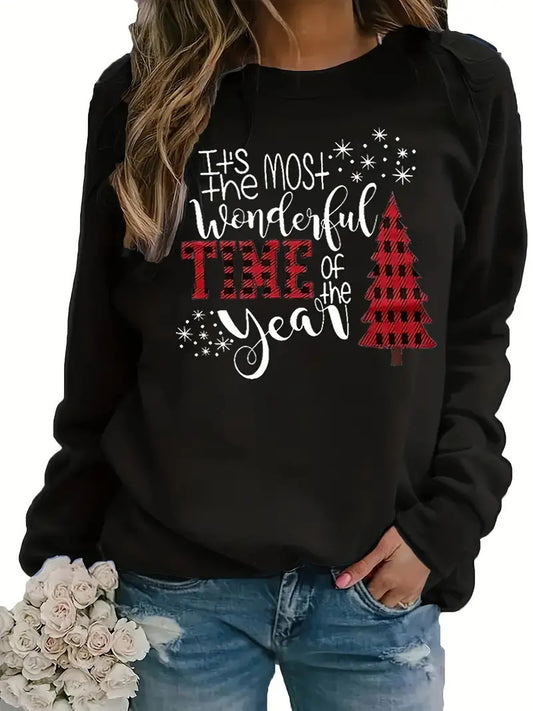 Size Women's Christmas Sweater Round Neck Sweatshirt