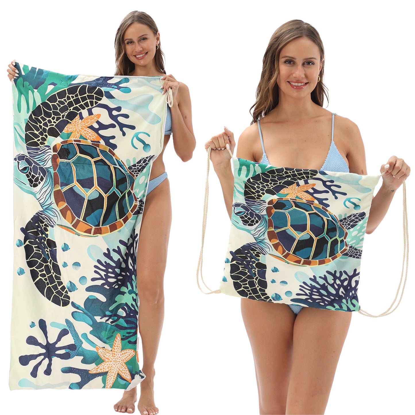 Two-in-One Foldable Beach Towel Printed Bath Towel All-In-One Beach Towel with Storage Bag