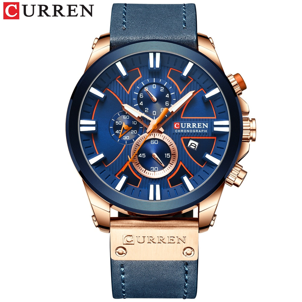 CURREN Watch Chronograph Sport მამაკაცის საათები, კვარცის საათი, ტყავის მამაკაცის მაჯის საათი, Relogio Masculino, მოდური საჩუქარი მამაკაცებისთვის 