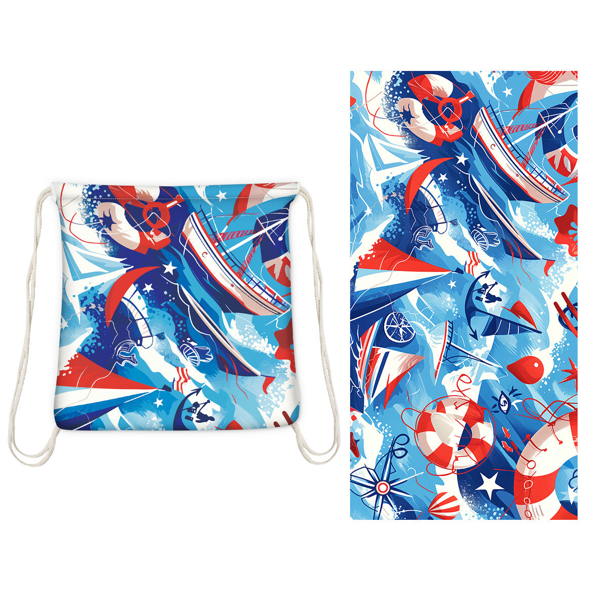 Two-in-One Foldable Beach Towel Printed Bath Towel All-In-One Beach Towel with Storage Bag