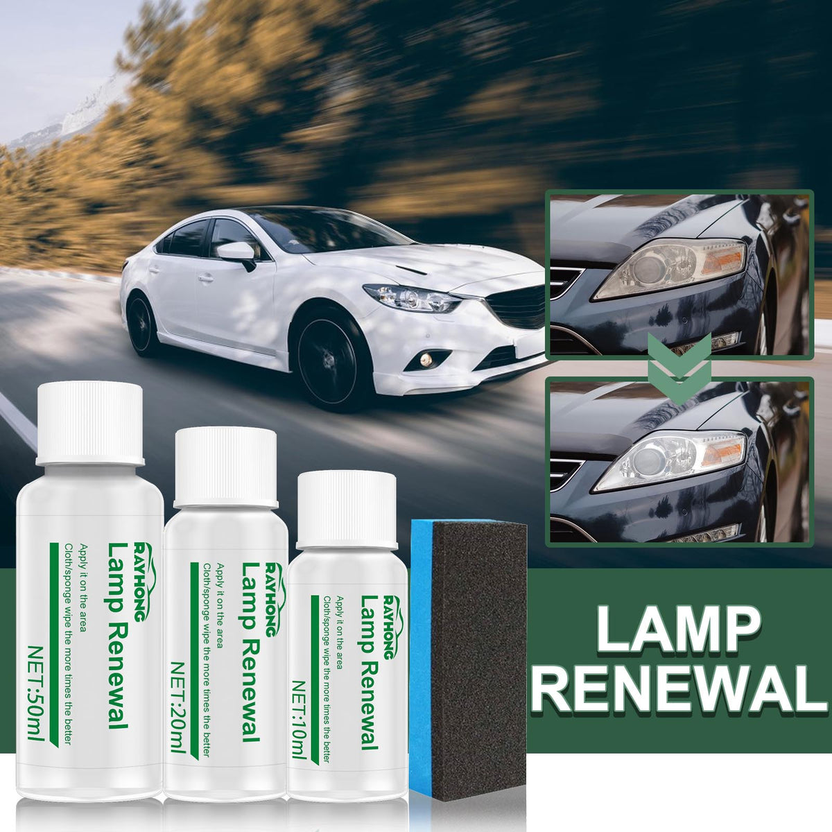 Lamp Renewal, Lamp Shade Yellow Sanding Cleaning Scratch Polish Car Light Repair Fluid