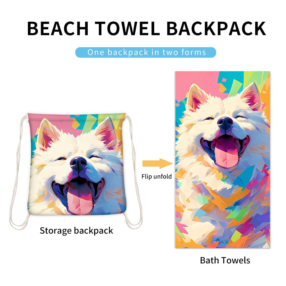 Two-in-One Foldable Beach Towel Printed Bath Towel All-In-One Beach Towel with Storage Bag