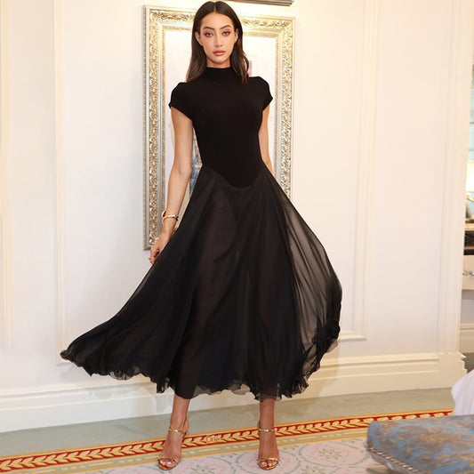 Mesh splicing large swing skirt design sense dress