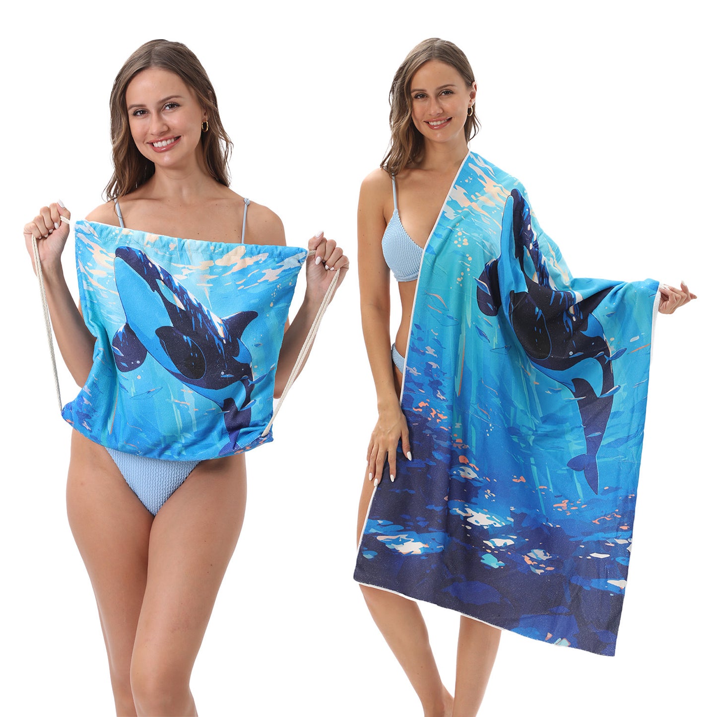 Two-in-One Foldable Beach Towel Printed Bath Towel All-In-One Beach Towel with Storage Bag