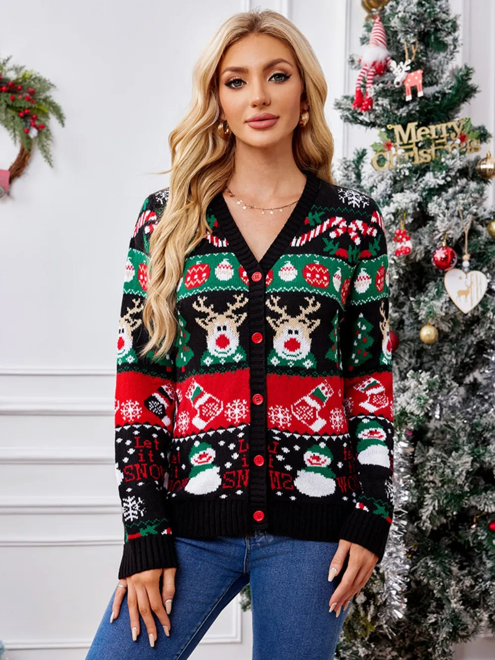 Autumn and winter new sweater jacket women's casual long sleeved Christmas sweater