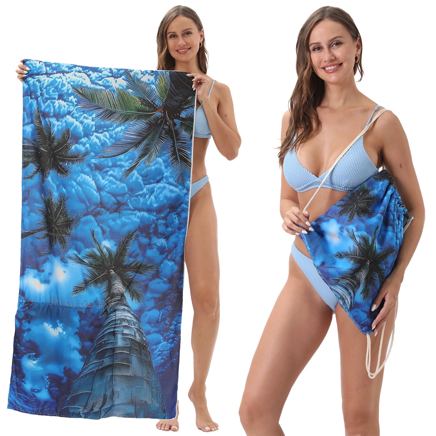 Two-in-One Foldable Beach Towel Printed Bath Towel All-In-One Beach Towel with Storage Bag